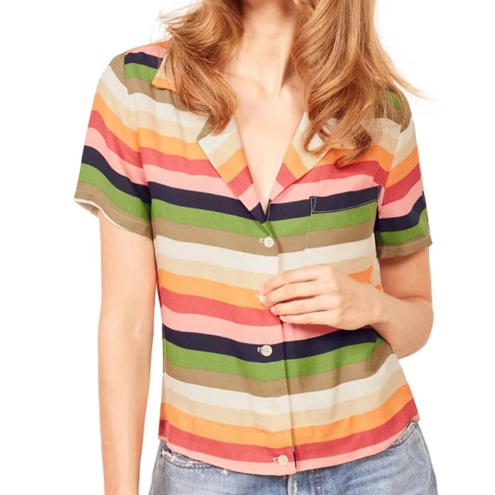 Reformation Palma Top Rainbow Stripe Size Small